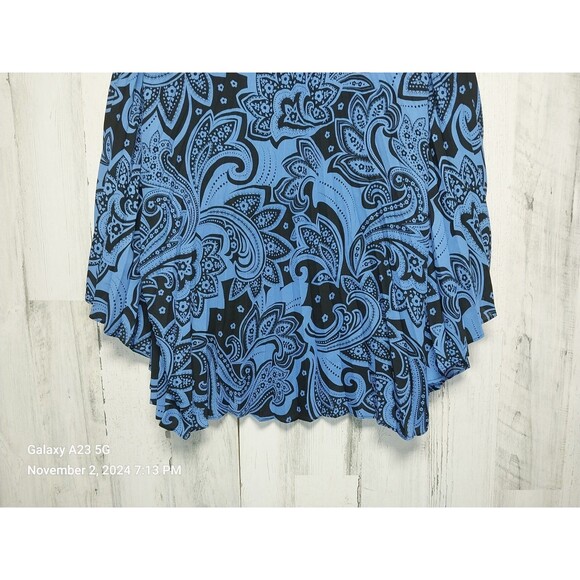 Bob Mackie Accordion Pleat Blouse Top M Blue White Artsy Bat Wing Sleeve - Picture 2 of 7